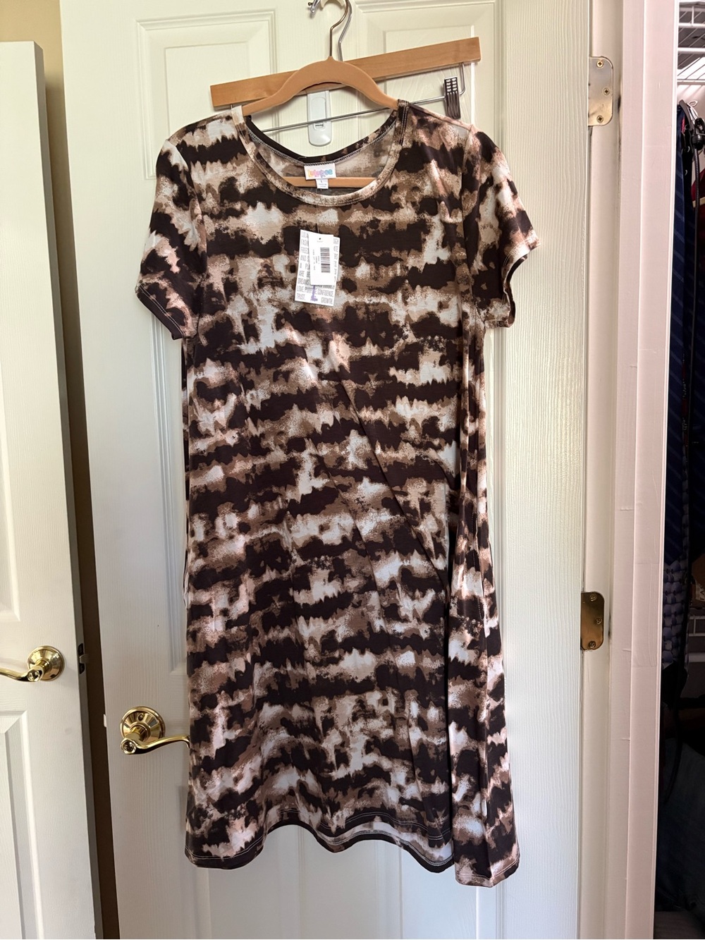 LuLaRoe Brown and Cream Tie-Dye Midi Dress